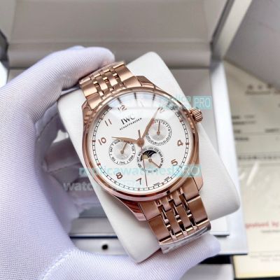 Fake IWC  Perpetual Calendar Chronograph watch Rose Gold Case  White Face